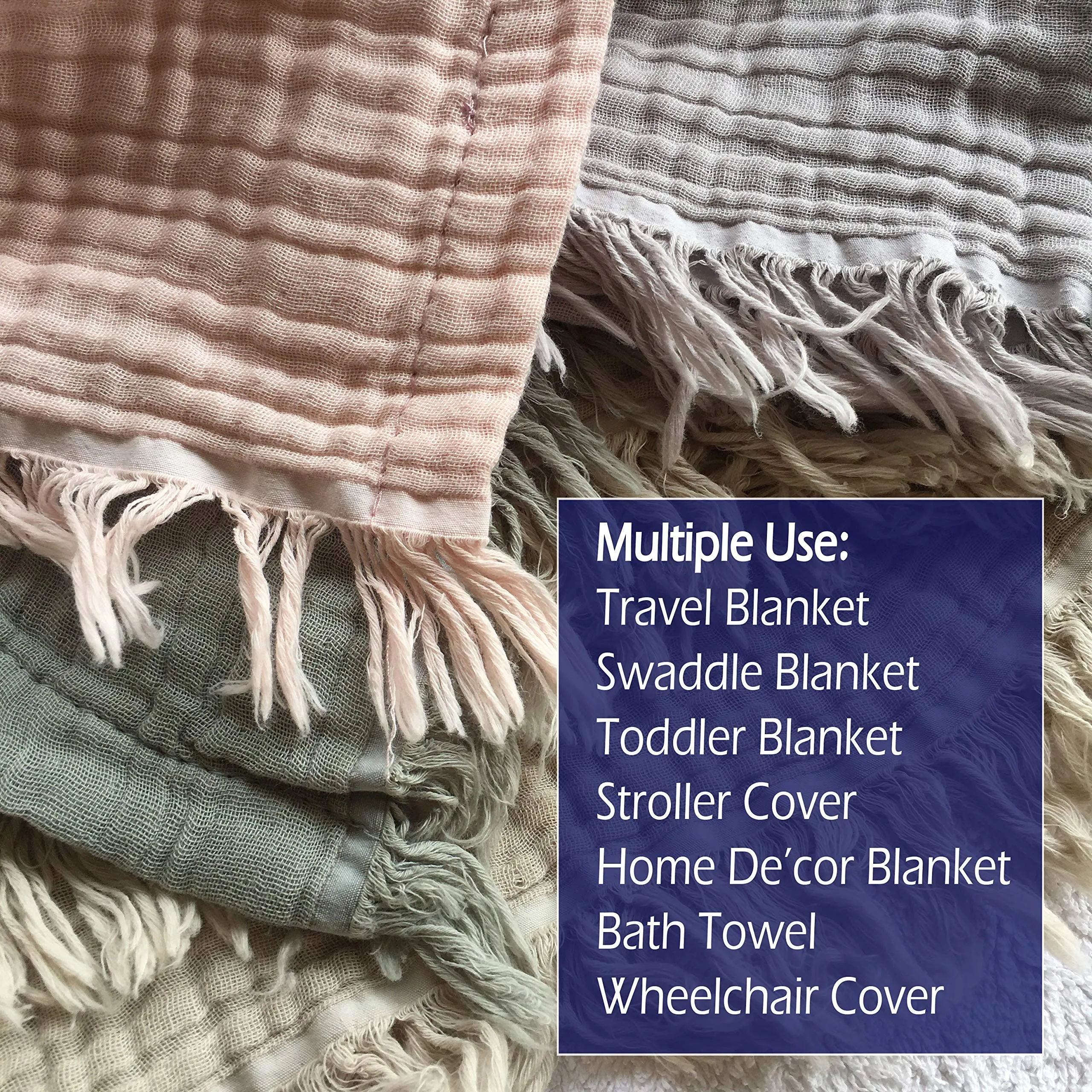 100% Pre-Washed Organic Muslin Cotton Throw Blanket for Adults, Kids, Couch. Super Soft Breathablet, Warm, Cozy, Lightweight Bed Blanket, Everyday Use, All Season (55"x60" inches) (Khakis)