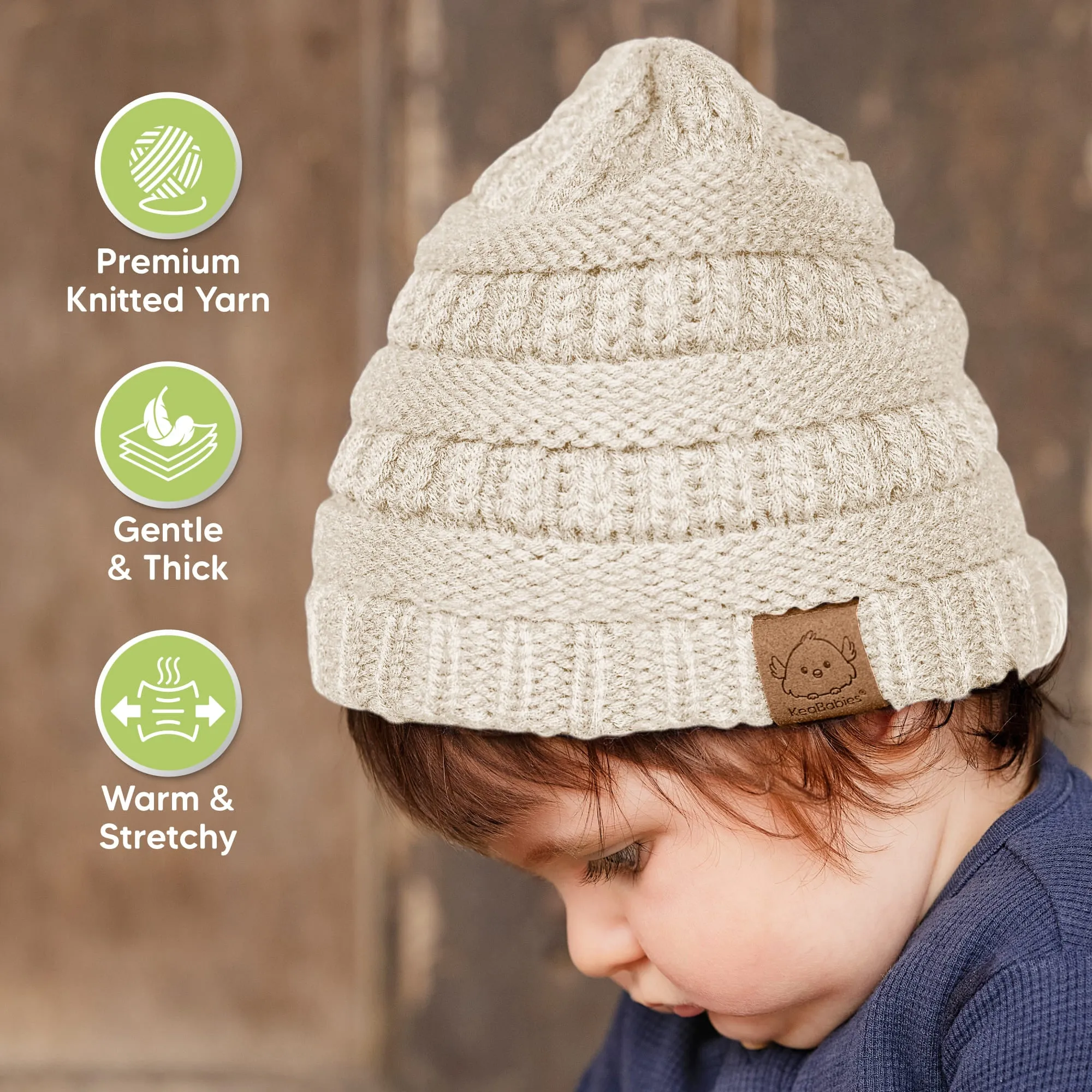 3-Pack Warmzy Baby Beanies (Latte, M)