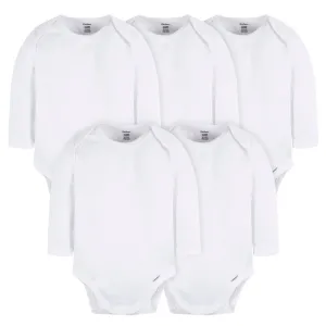 5-Pack Baby White Premium Long Sleeve Onesies® Bodysuits