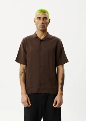 AFENDS Mens Daily - Cuban Shorts Sleeve Shirt - Coffee