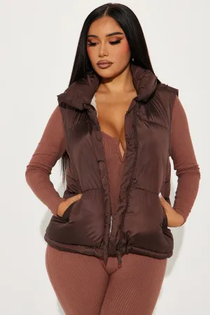 All Day Long Puffer Vest - Brown