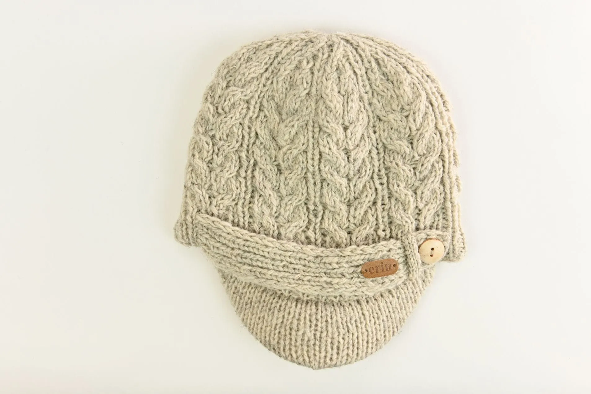 Aran Cable Peak Hat - Oatmeal