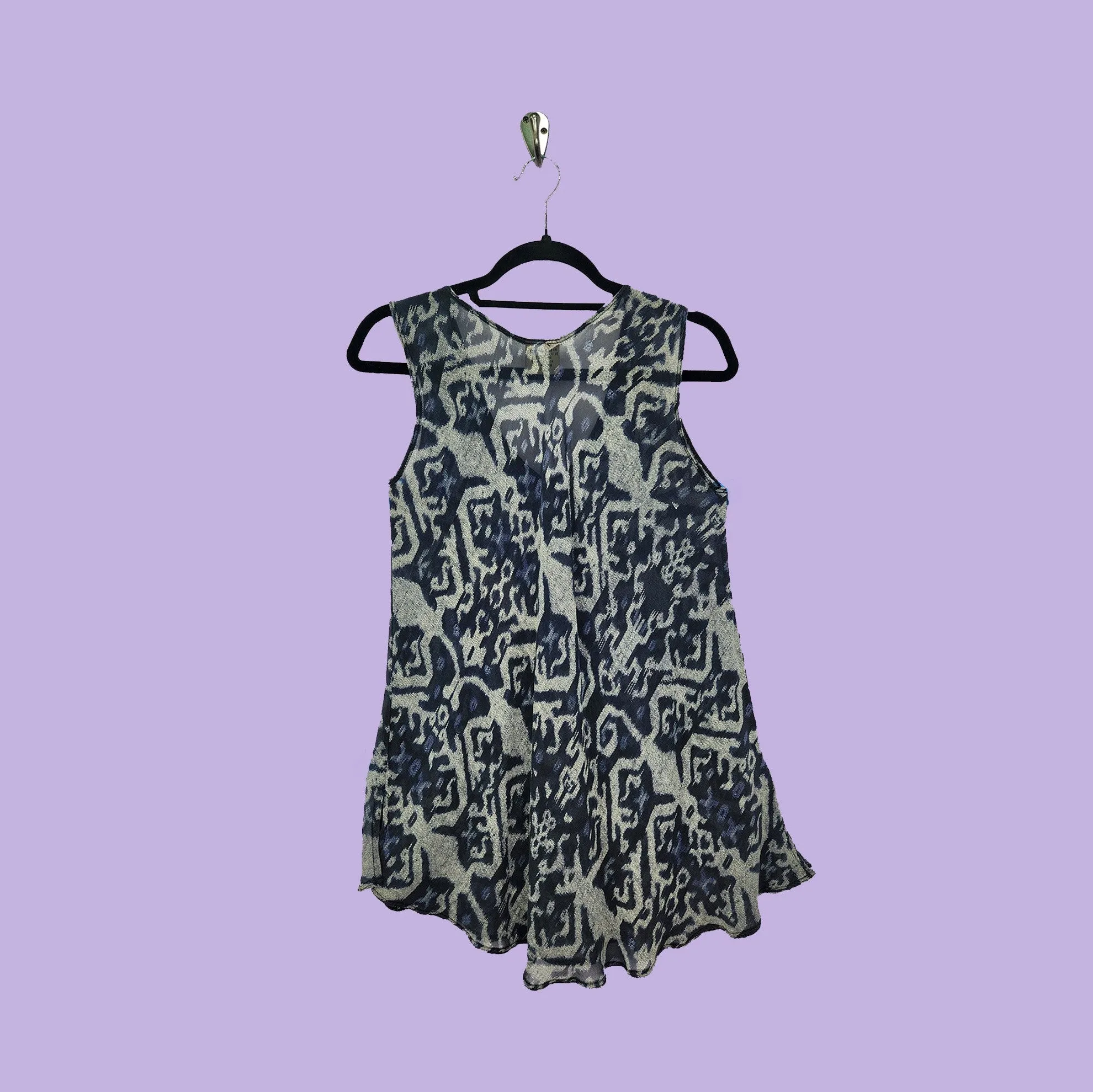 Bias Tank in Indigo Ikat Printed Silk