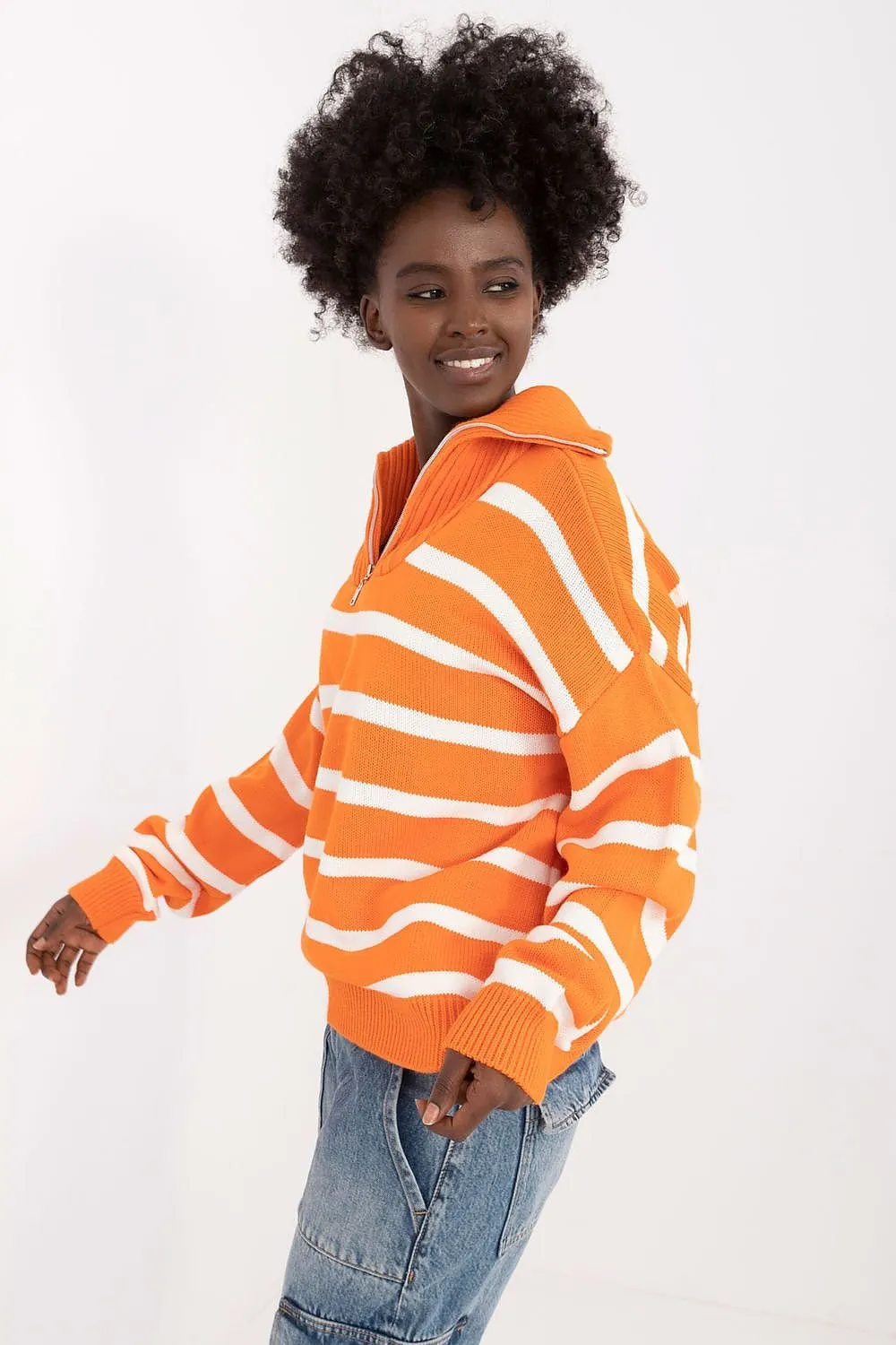 Button-Up Striped Sweater Orange