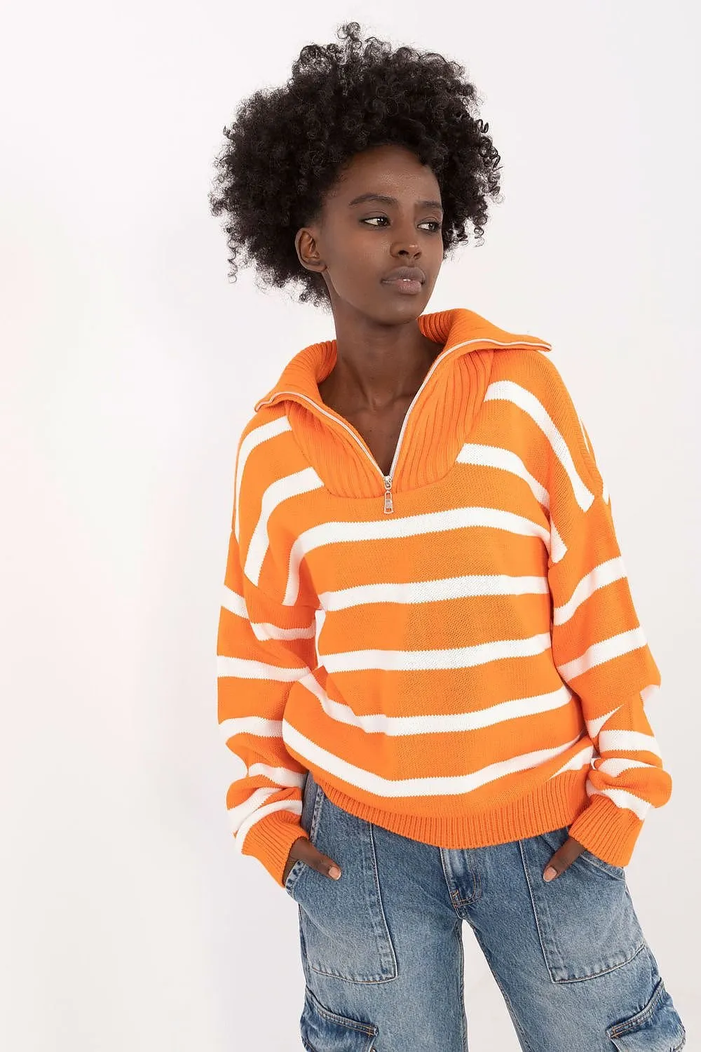 Button-Up Striped Sweater Orange