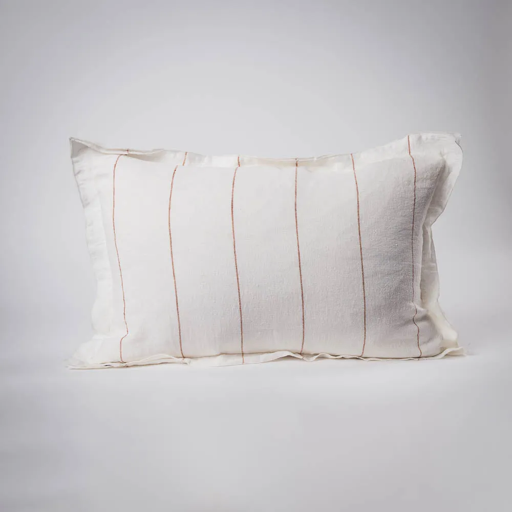 Carter Linen Cushion - Off White w' Nutmeg Fine Stripe