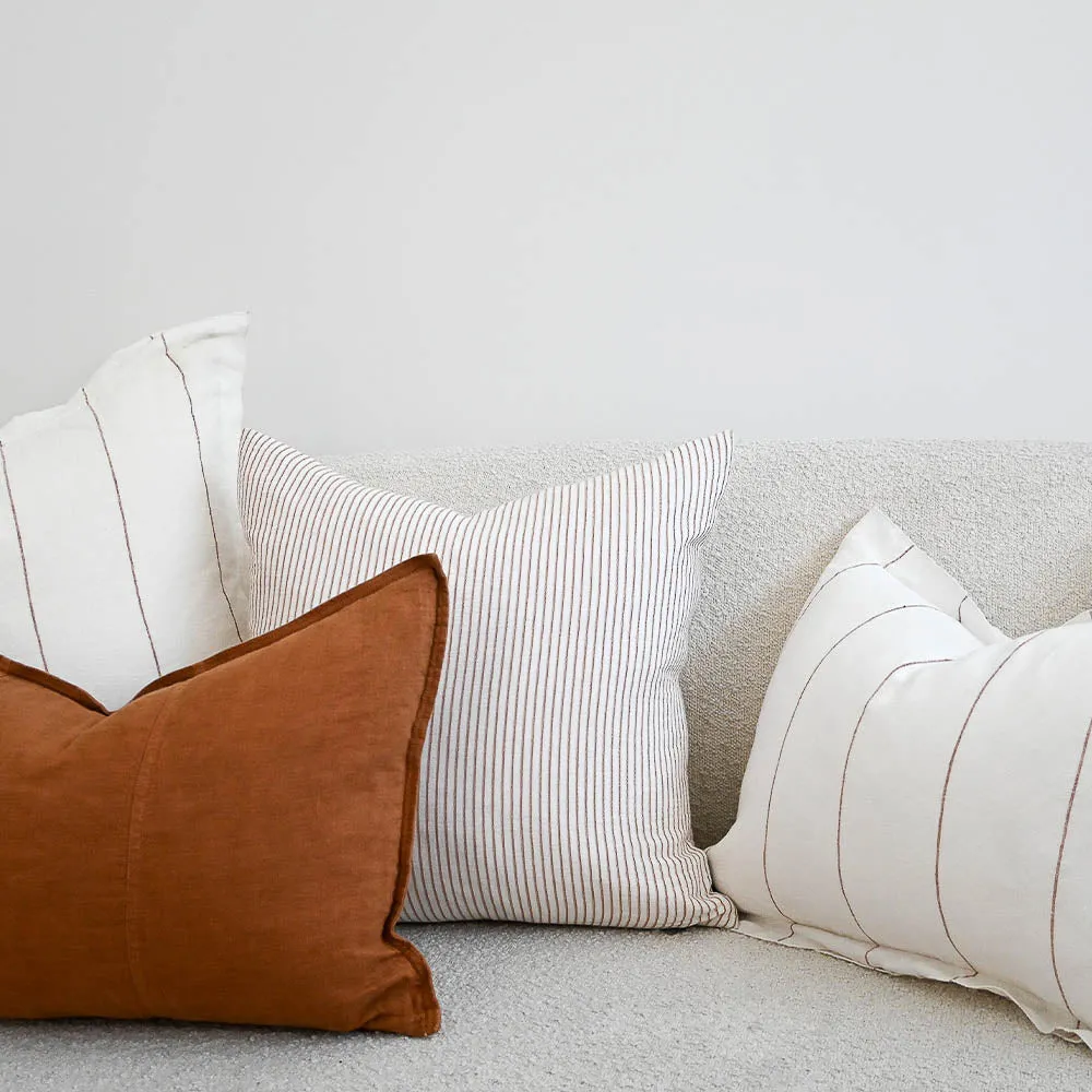 Carter Linen Cushion - Off White w' Nutmeg Fine Stripe