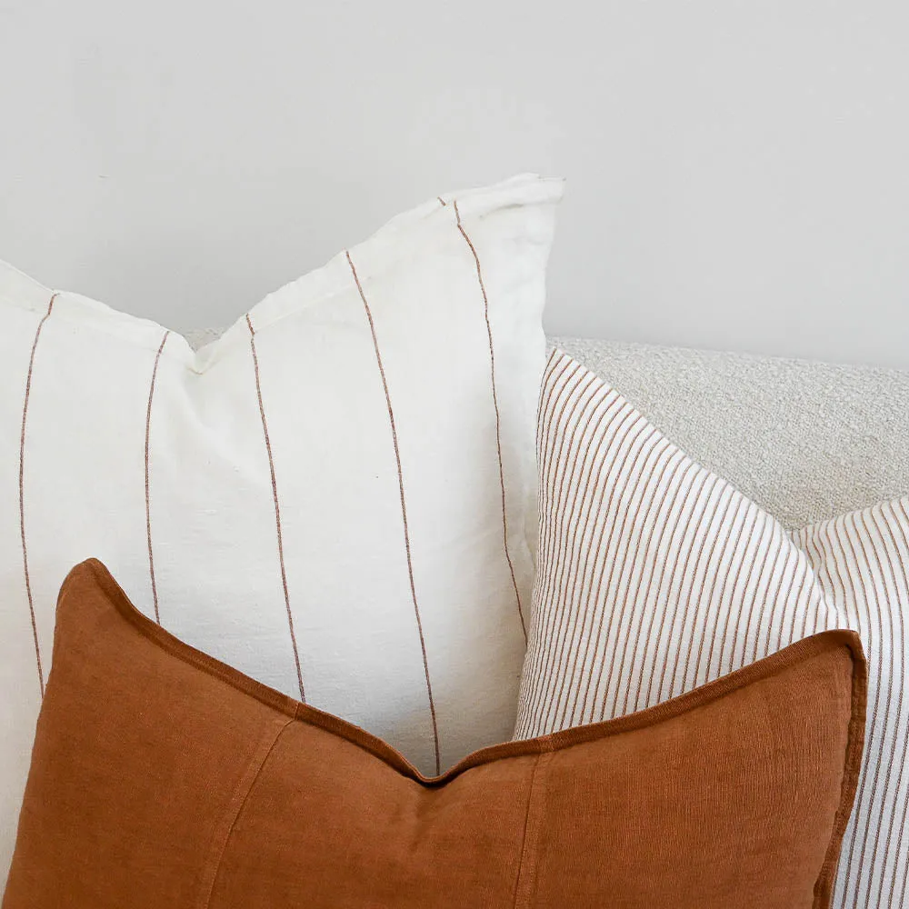 Carter Linen Cushion - Off White w' Nutmeg Fine Stripe