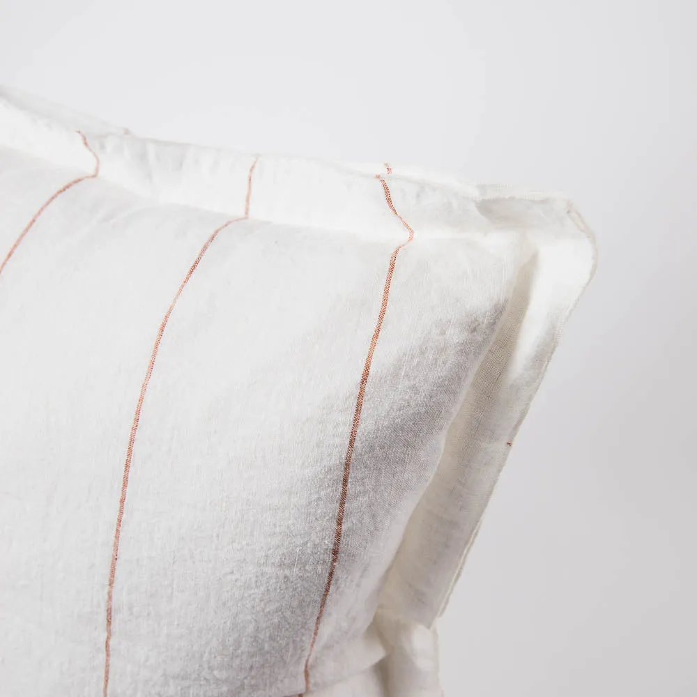 Carter Linen Cushion - Off White w' Nutmeg Fine Stripe