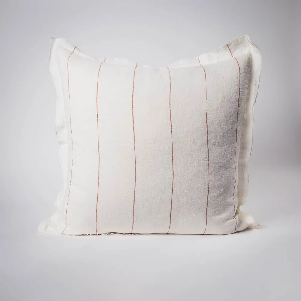 Carter Linen Cushion - Off White w' Nutmeg Fine Stripe