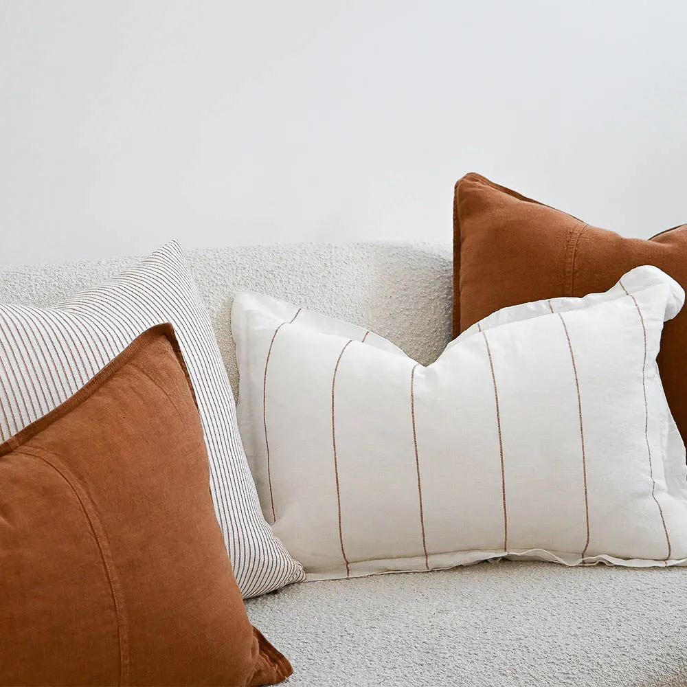 Carter Linen Cushion - Off White w' Nutmeg Fine Stripe