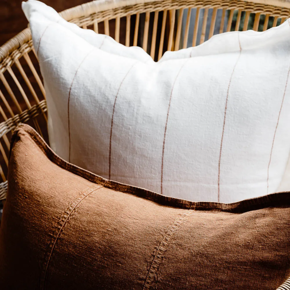 Carter Linen Cushion - Off White w' Nutmeg Fine Stripe