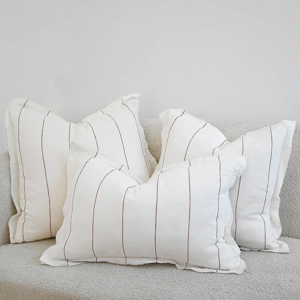 Carter Linen Cushion - Off White w' Nutmeg Fine Stripe