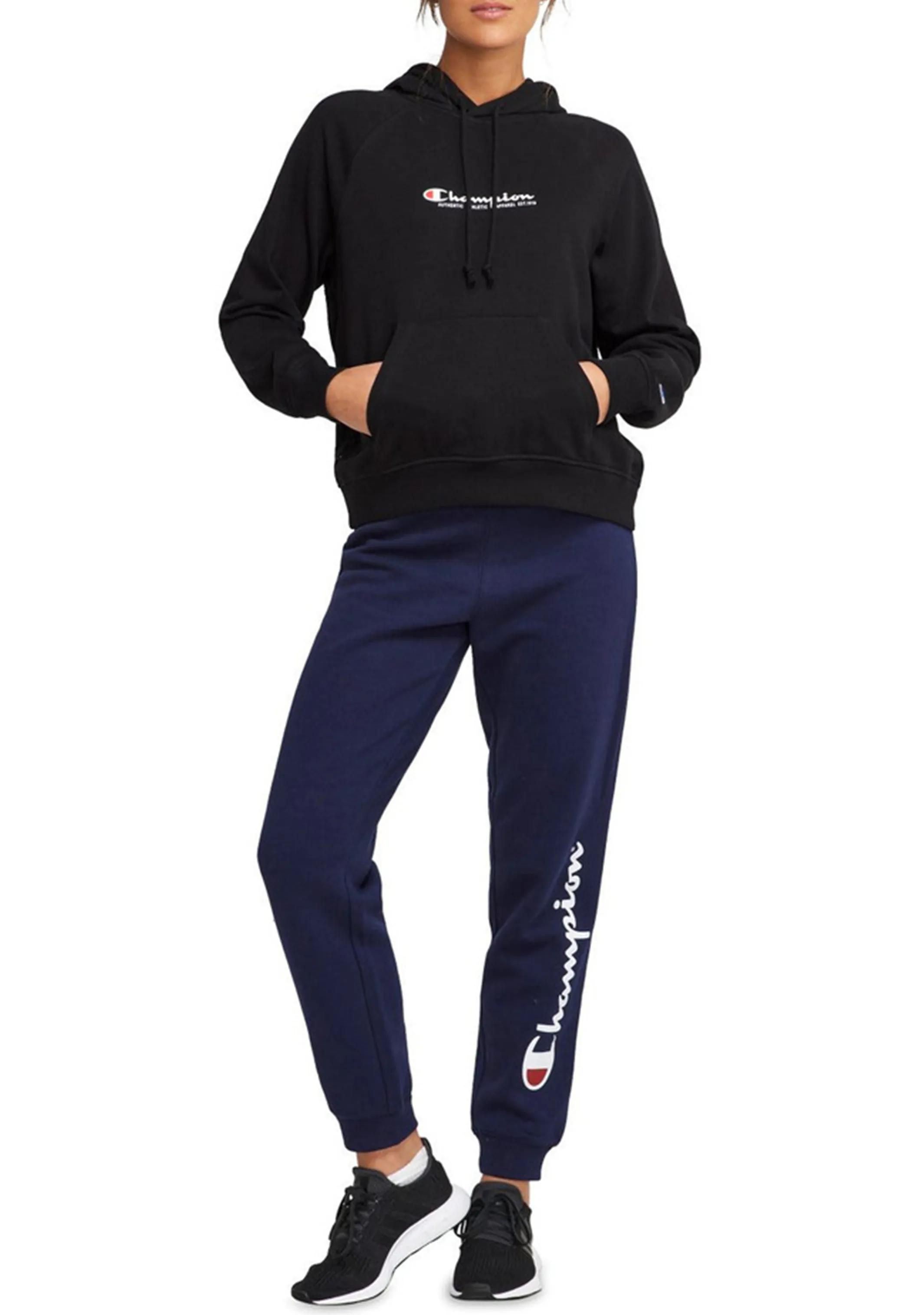 Champion Womens French Terry Script Hoodie <br> CTKEN BLK