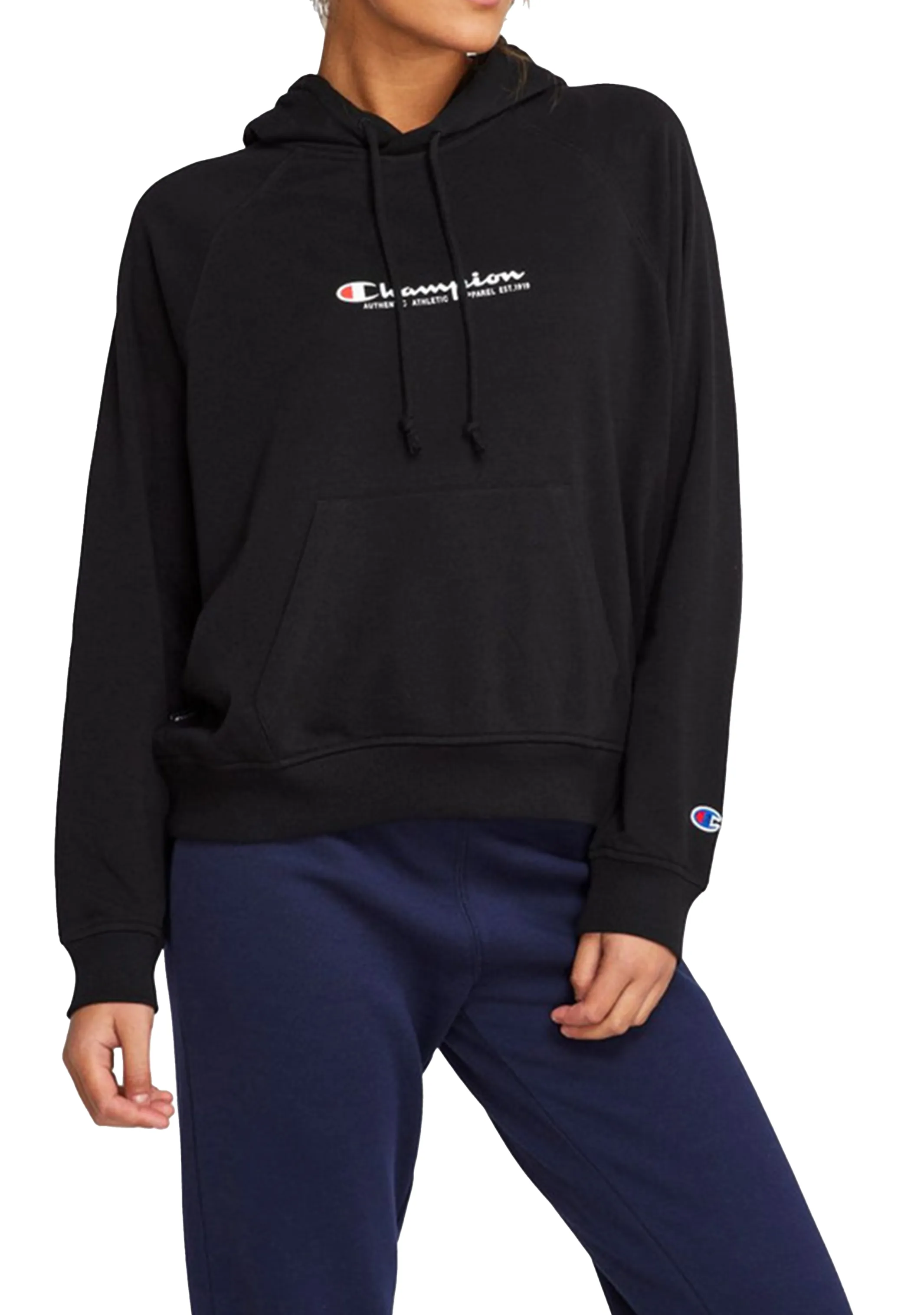 Champion Womens French Terry Script Hoodie <br> CTKEN BLK