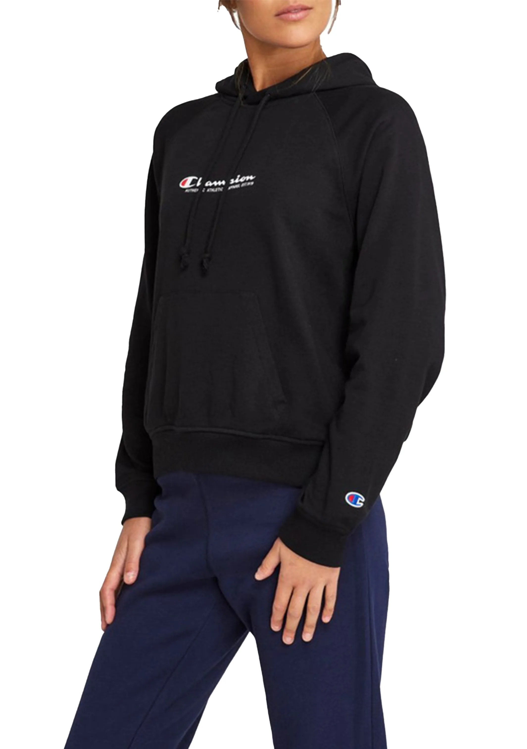 Champion Womens French Terry Script Hoodie <br> CTKEN BLK