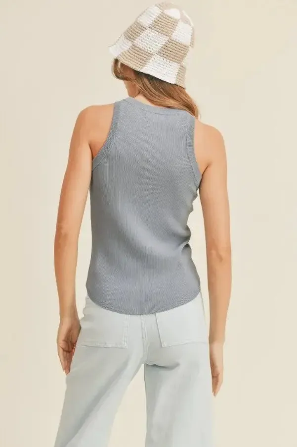 Classic Ribbed Denim Blue Tank Top