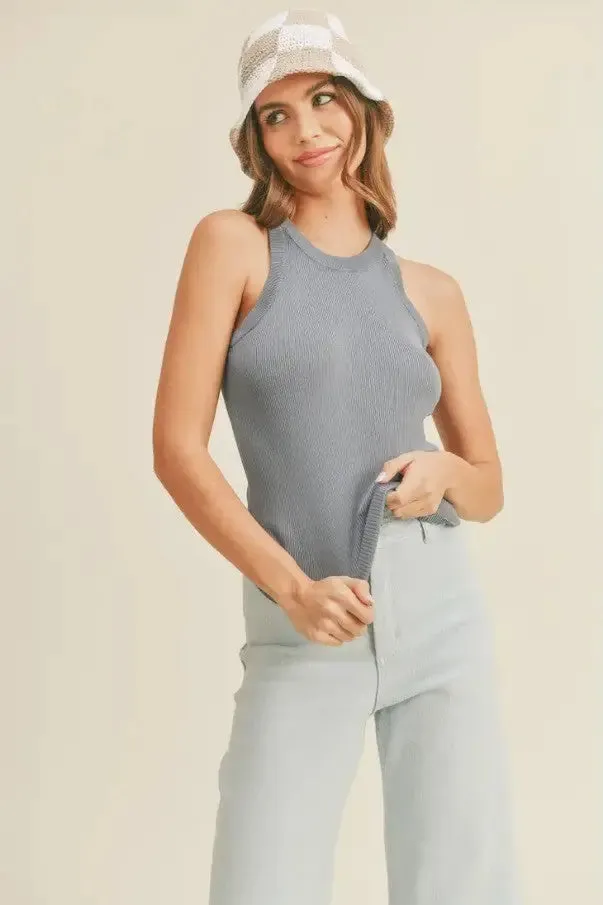 Classic Ribbed Denim Blue Tank Top