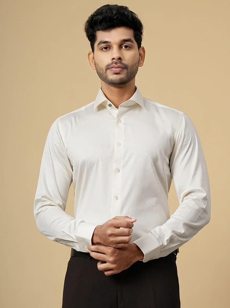 Cream Solid Slim Fit Party Wear Shirt | Wyre