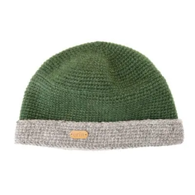 Crochet Turnup Hat - Green and Grey