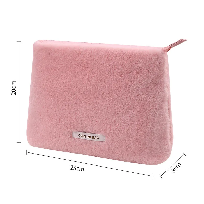 Fashion Plush Cosmetic Bag Travel Portable Skin Care Product Storage Bag Winter Travel Toiletries Storage Bag