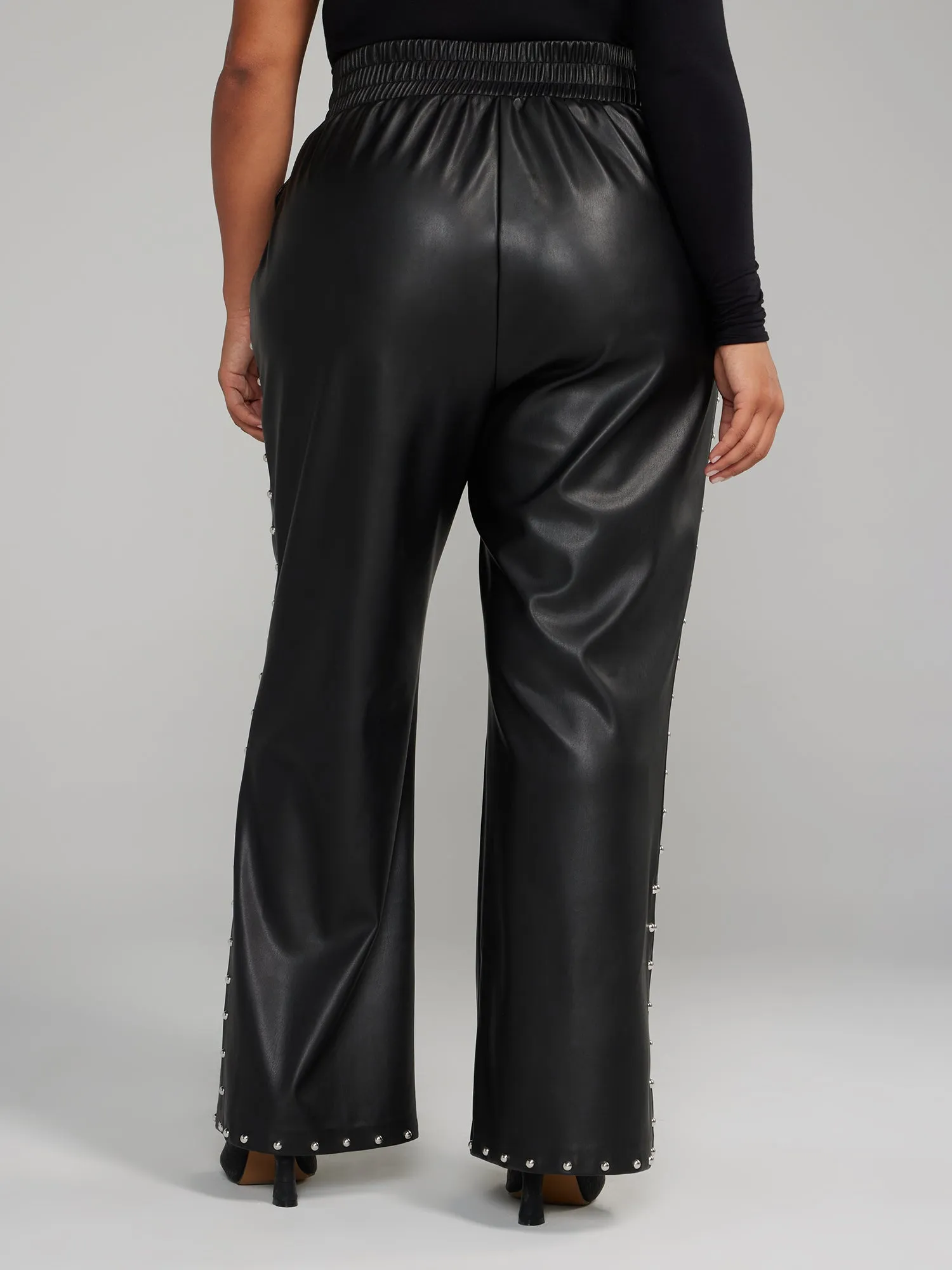 Fashion To Figure - Faux Leather Stud Detail Wide Leg Pants