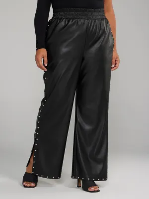 Fashion To Figure - Faux Leather Stud Detail Wide Leg Pants