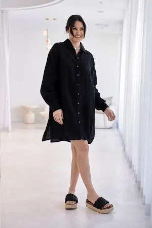 Fundamental Linen Shift Dress - Black 