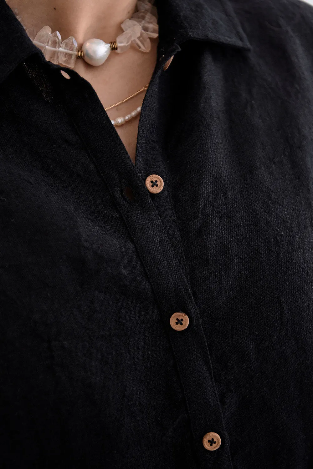 Fundamental Linen Shift Dress - Black 