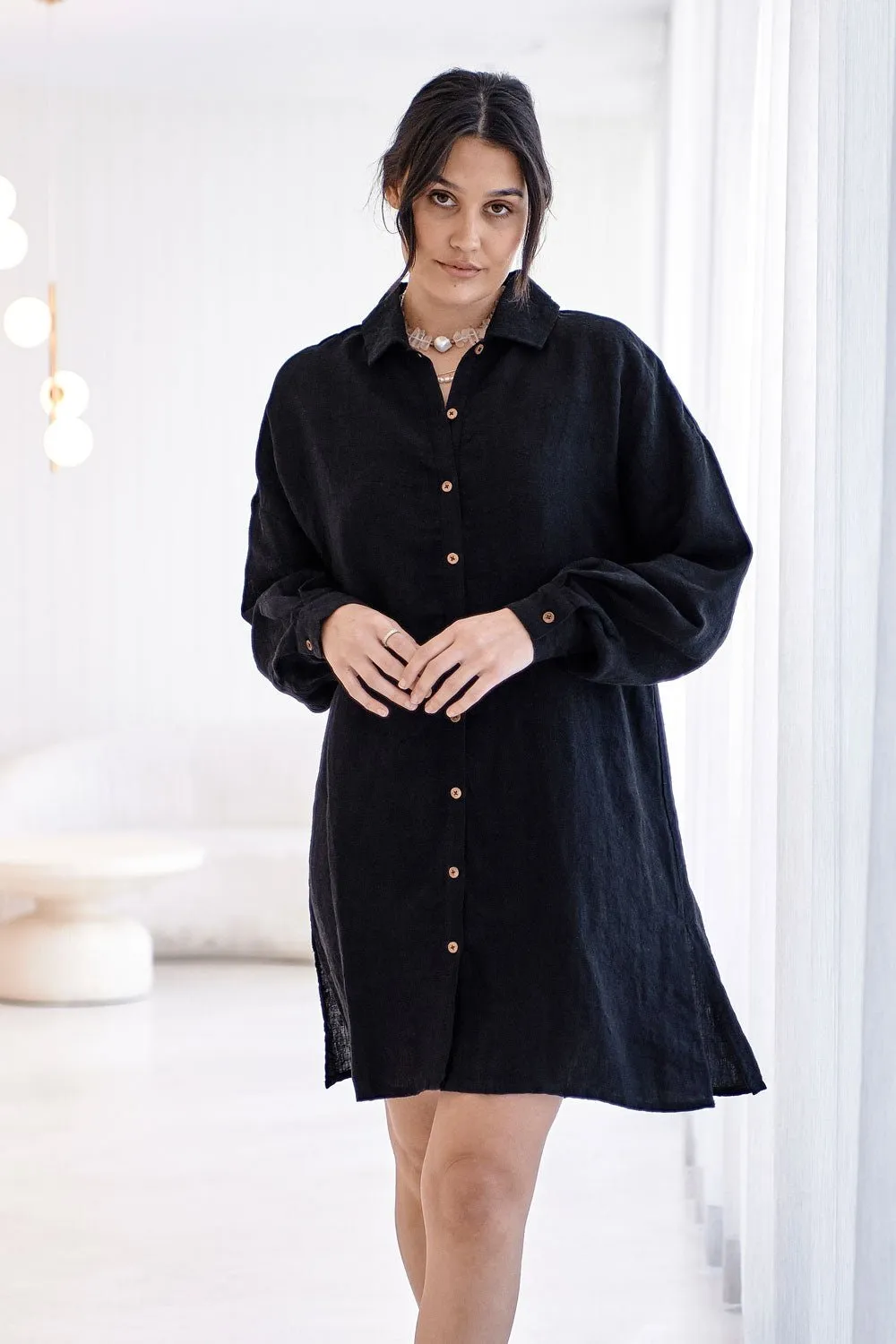 Fundamental Linen Shift Dress - Black 