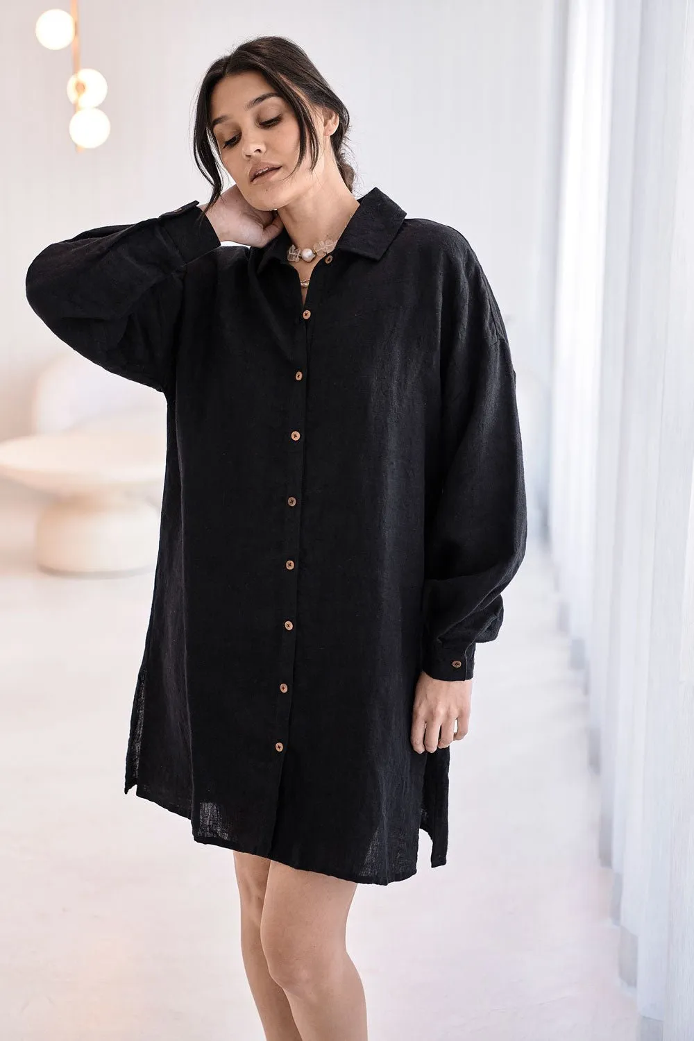 Fundamental Linen Shift Dress - Black 