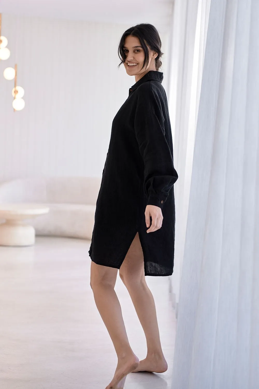 Fundamental Linen Shift Dress - Black 