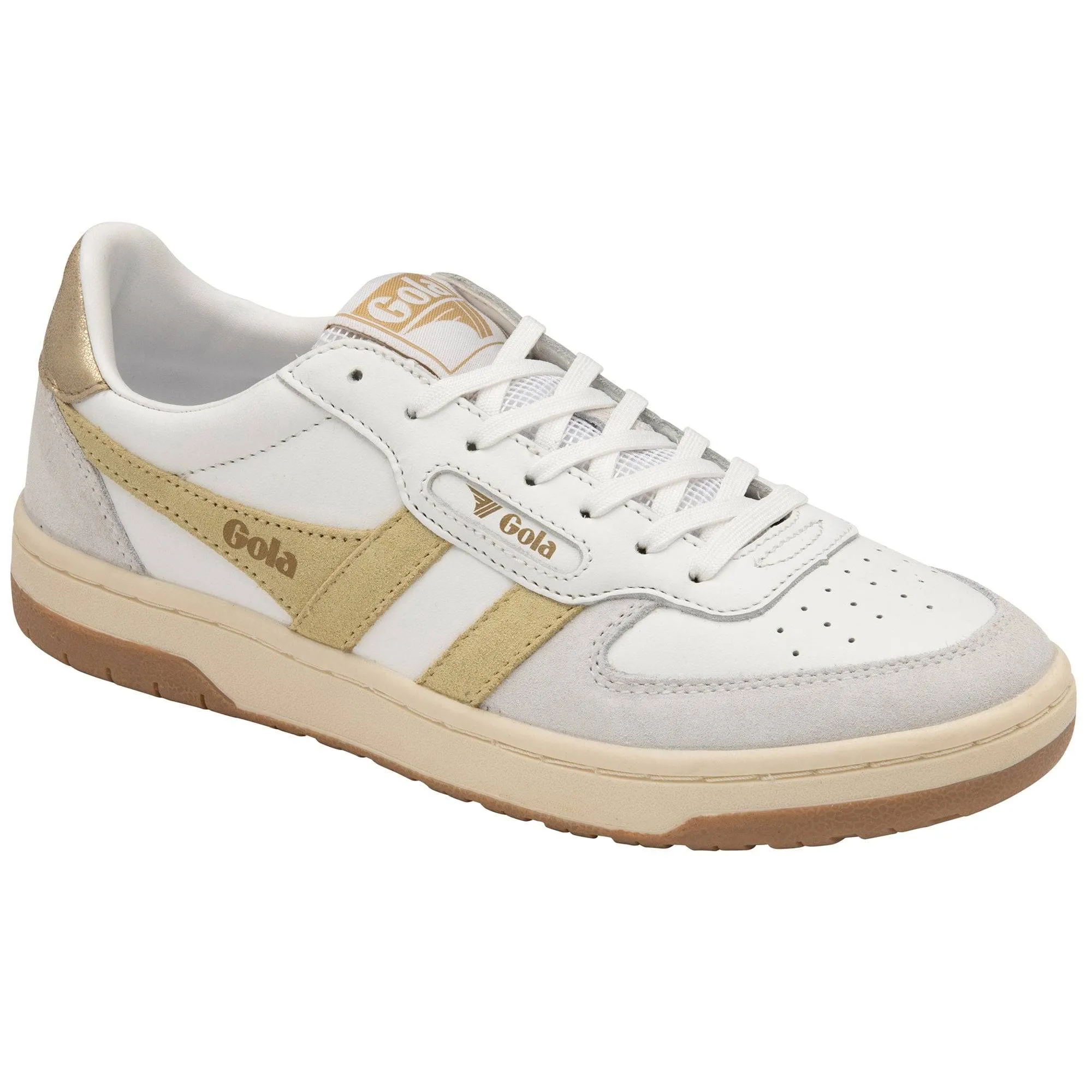 Gola Hawk Ladies White, Lemon And Gold Leather Lace Up Trainers