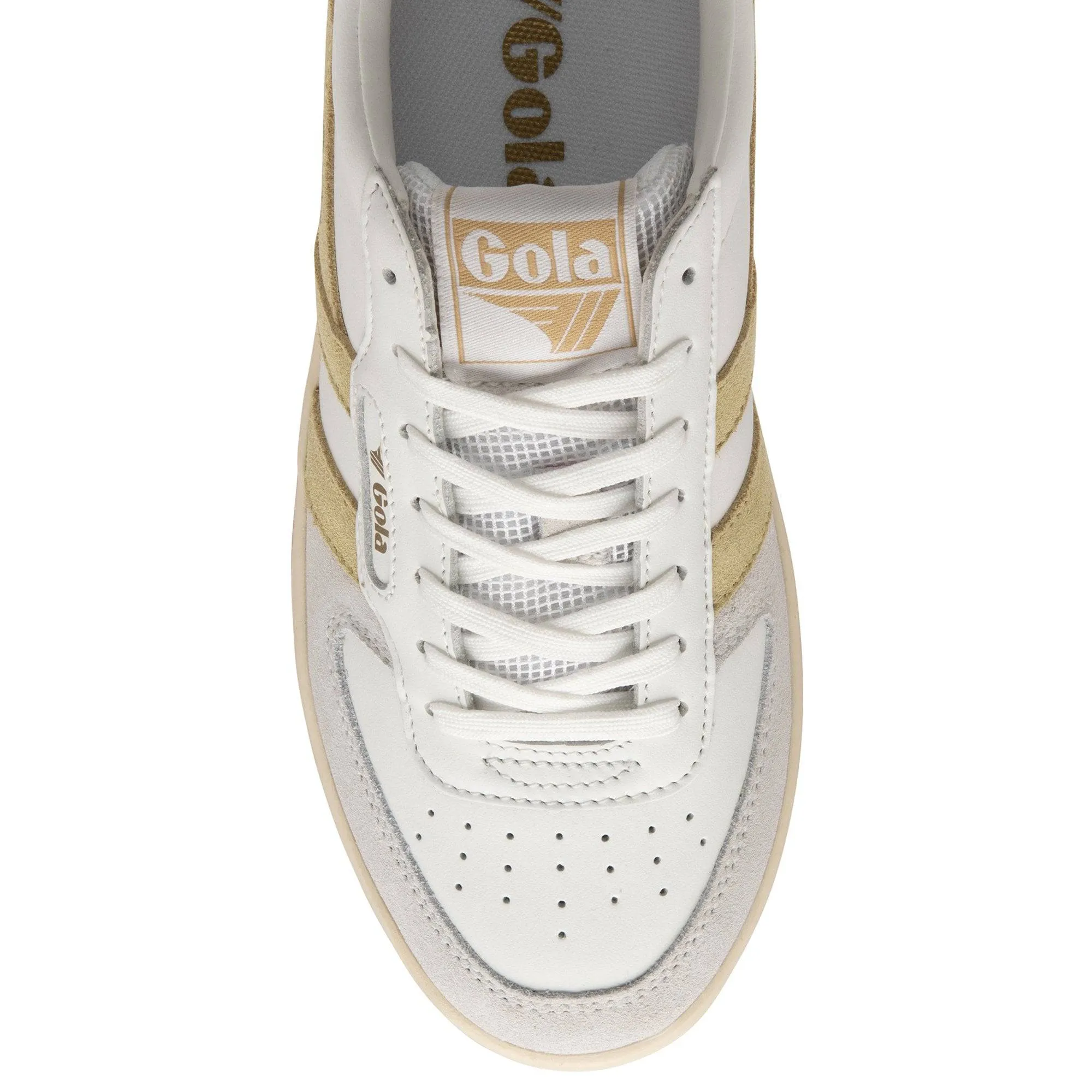 Gola Hawk Ladies White, Lemon And Gold Leather Lace Up Trainers