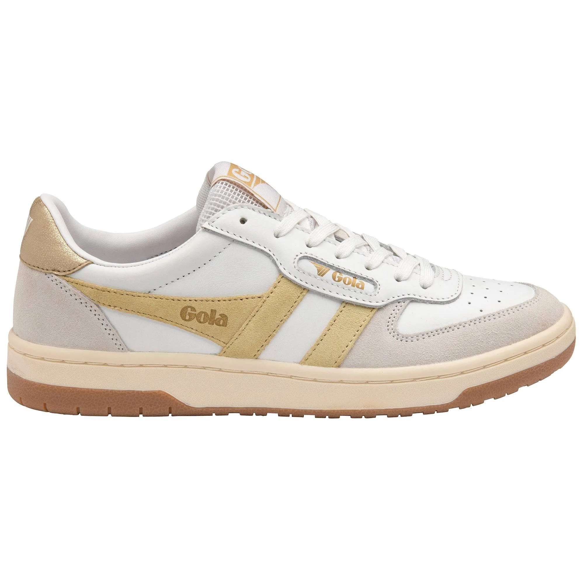 Gola Hawk Ladies White, Lemon And Gold Leather Lace Up Trainers