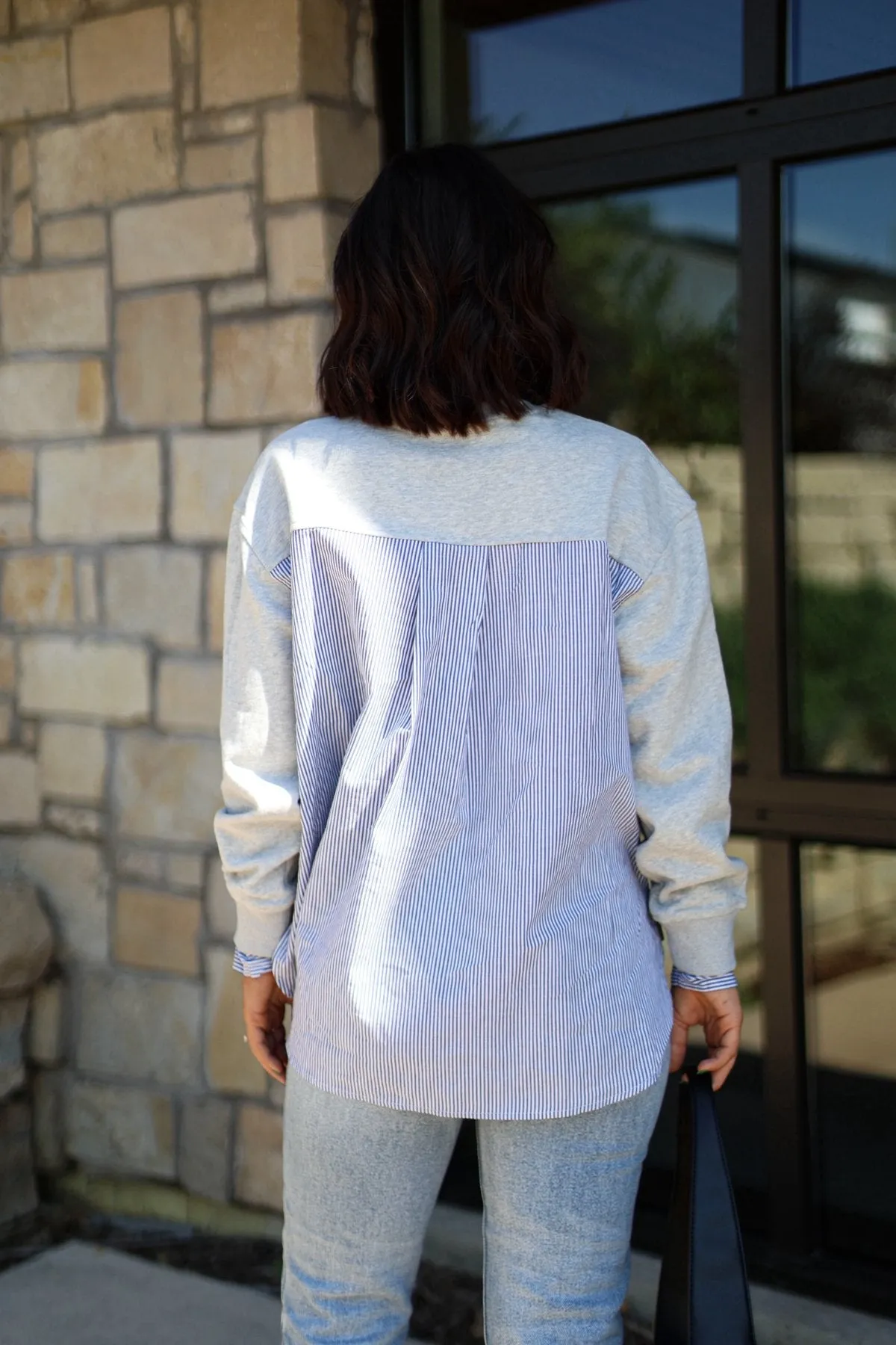 Grey and Ivory Stripe Layered Sweatshirt