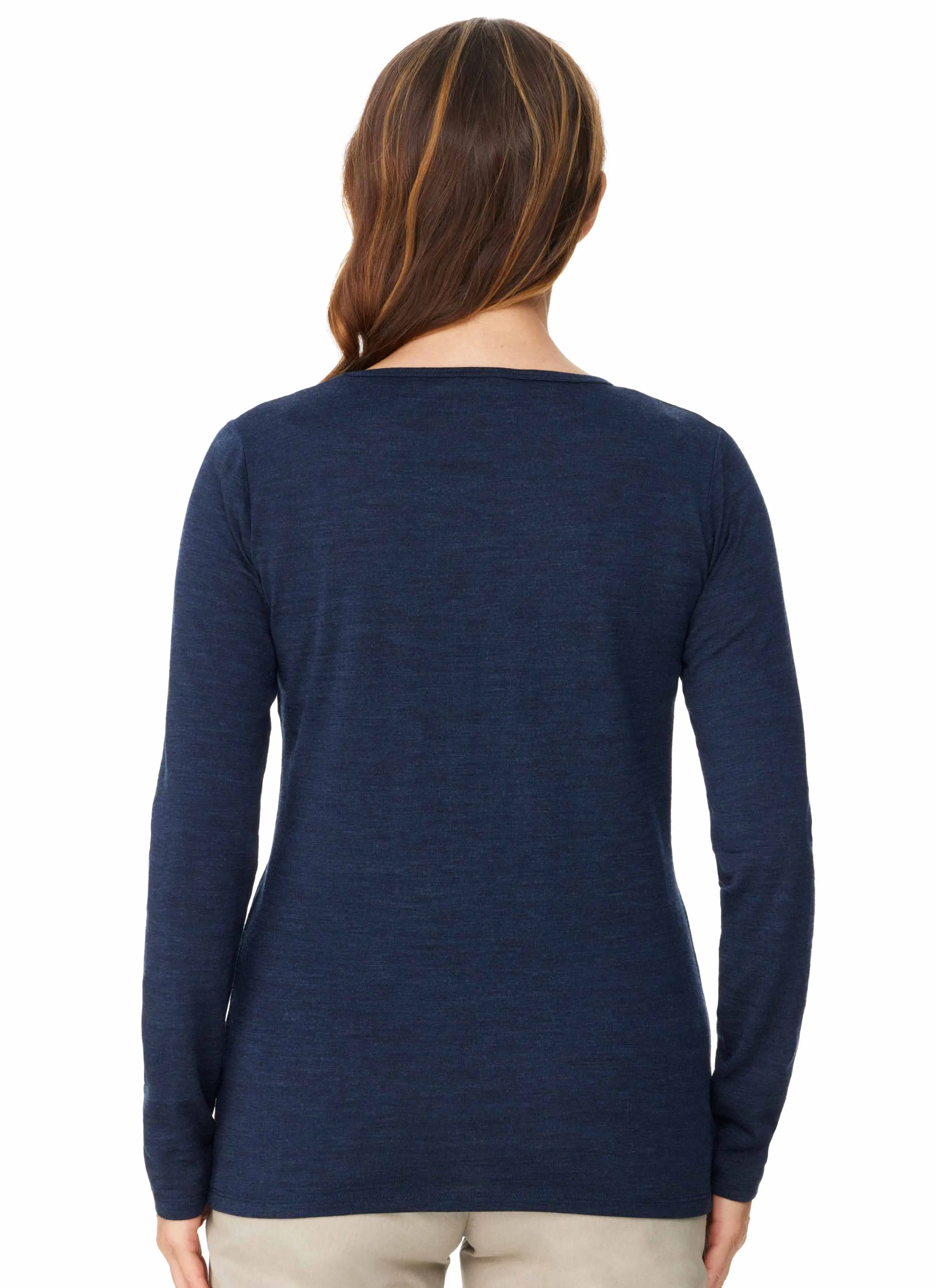 ISABELLA ROUND NECK MERINO WOOL TOP - NAVY