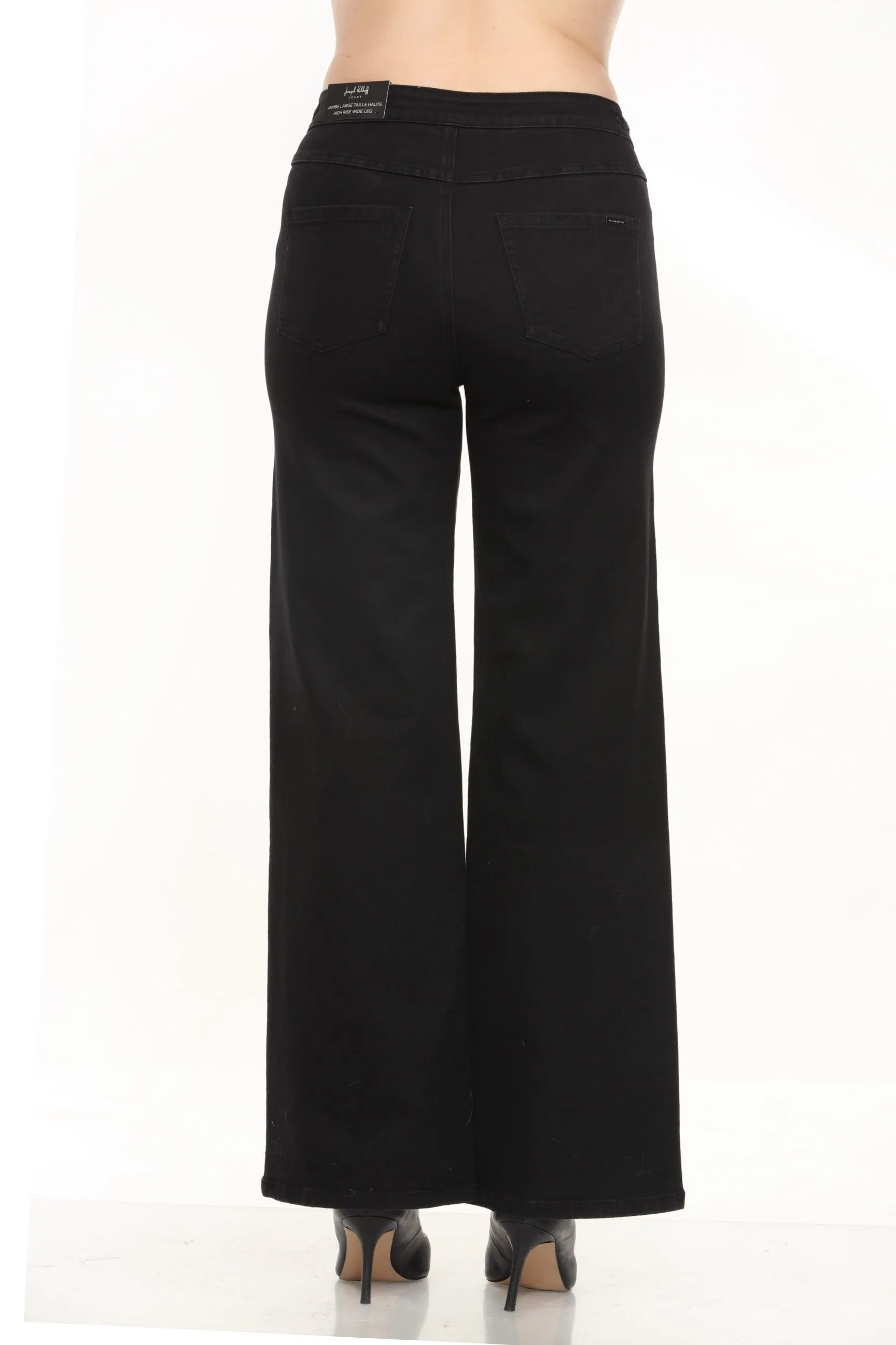 Joseph Ribkoff Black Denim Metal Waist Accent Wide Leg Jeans 244947