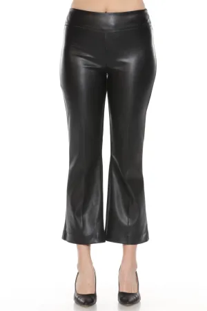 Joseph Ribkoff Black Faux Leather Cropped Flared Pants 243260