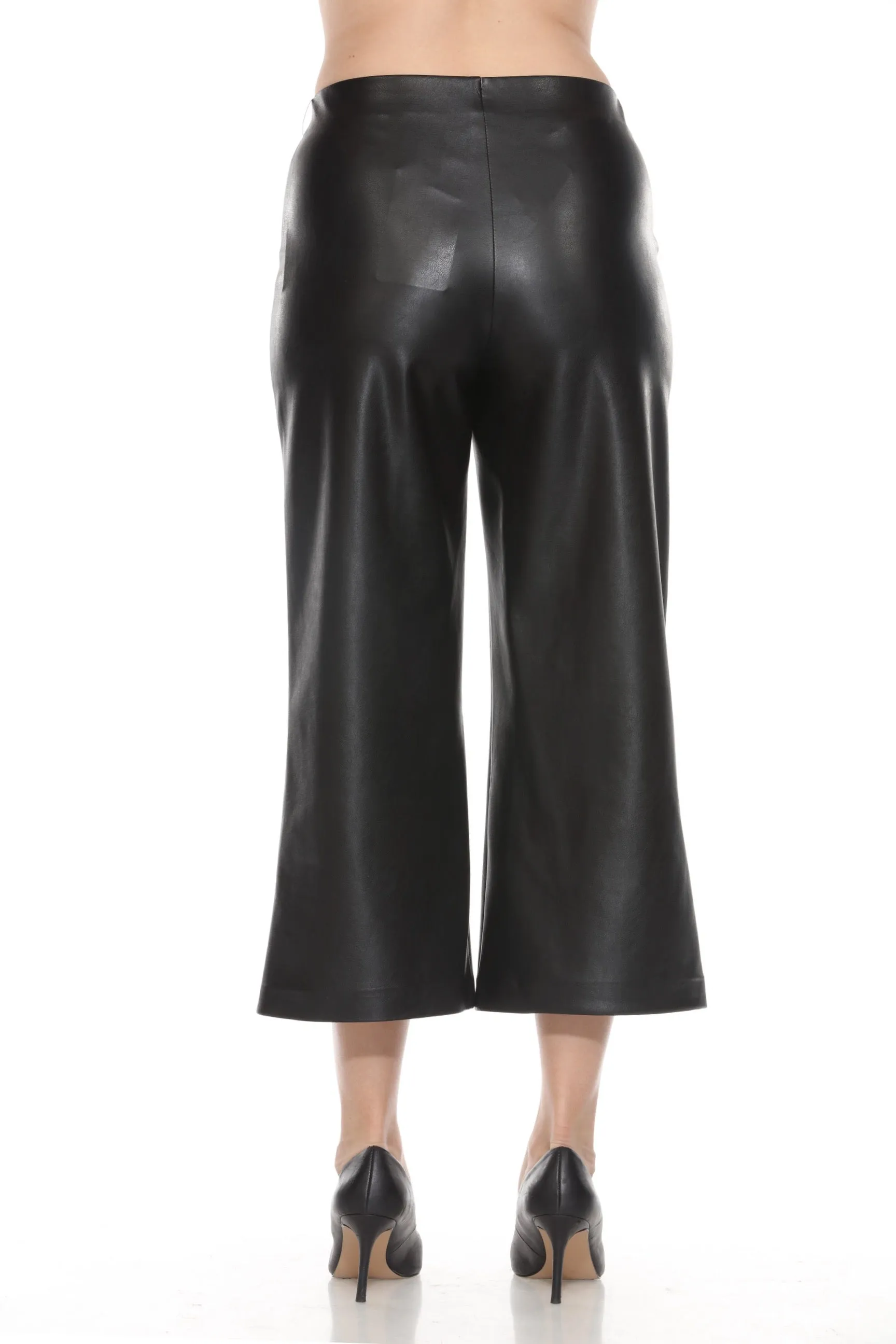 Joseph Ribkoff Black Faux Leather Cropped Wide Leg Pants 243042