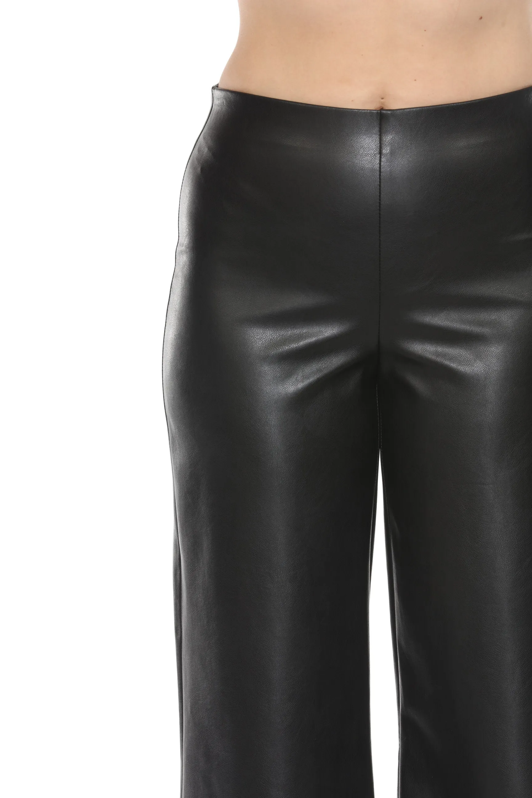 Joseph Ribkoff Black Faux Leather Cropped Wide Leg Pants 243042