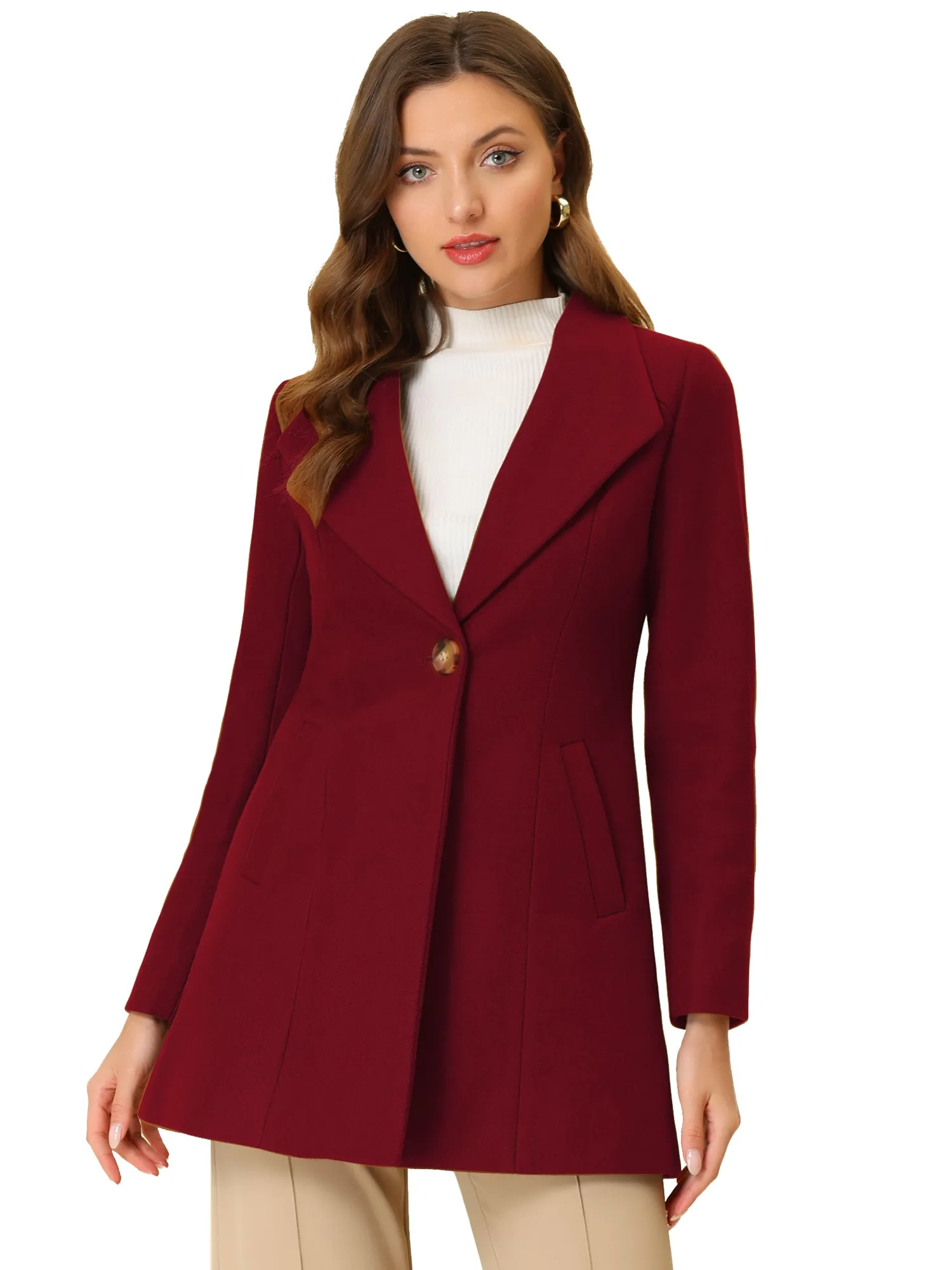 Lapel Collar Buttoned Outerwear Elegant Work Winter Coat