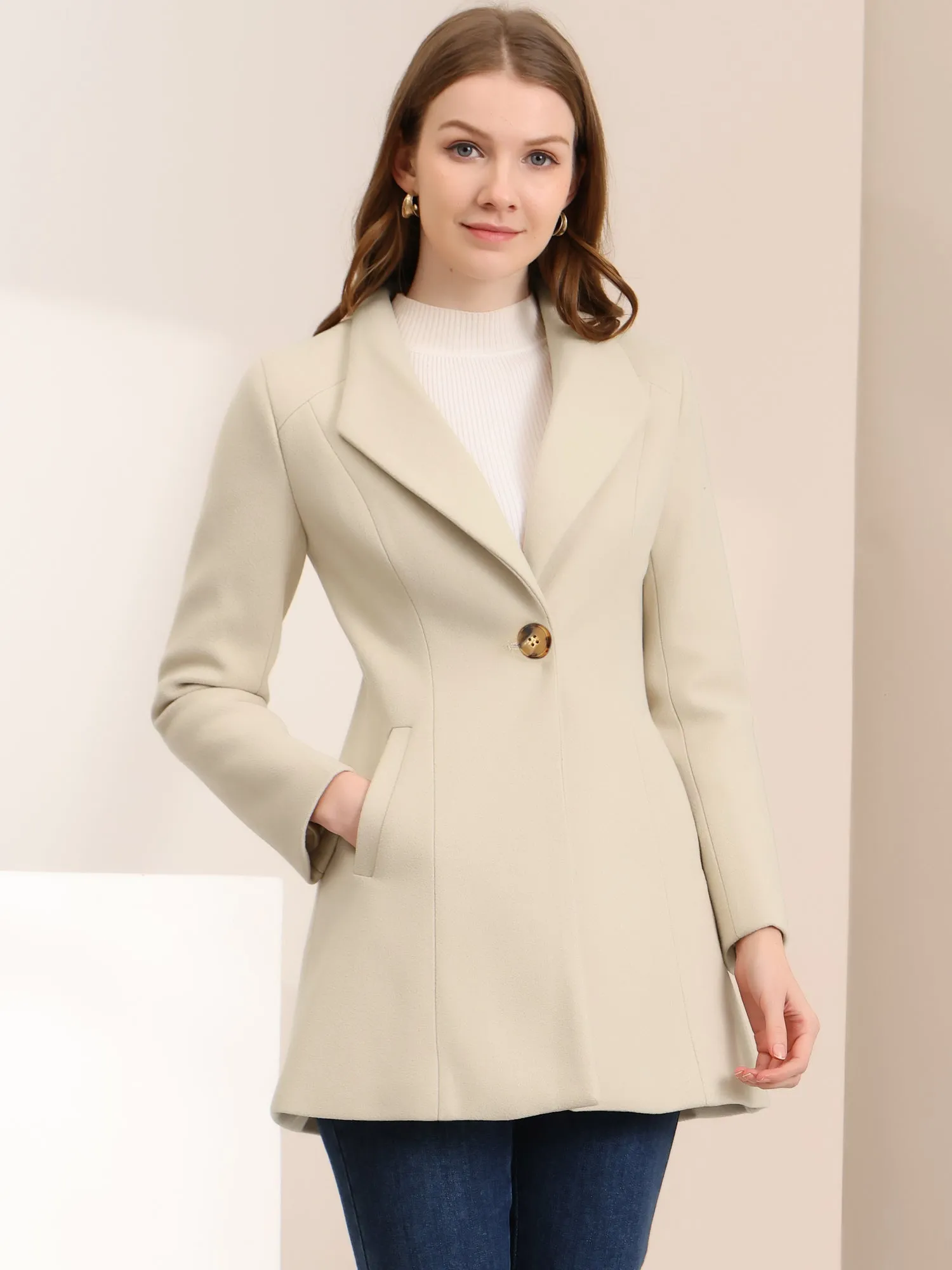 Lapel Collar Buttoned Outerwear Elegant Work Winter Coat