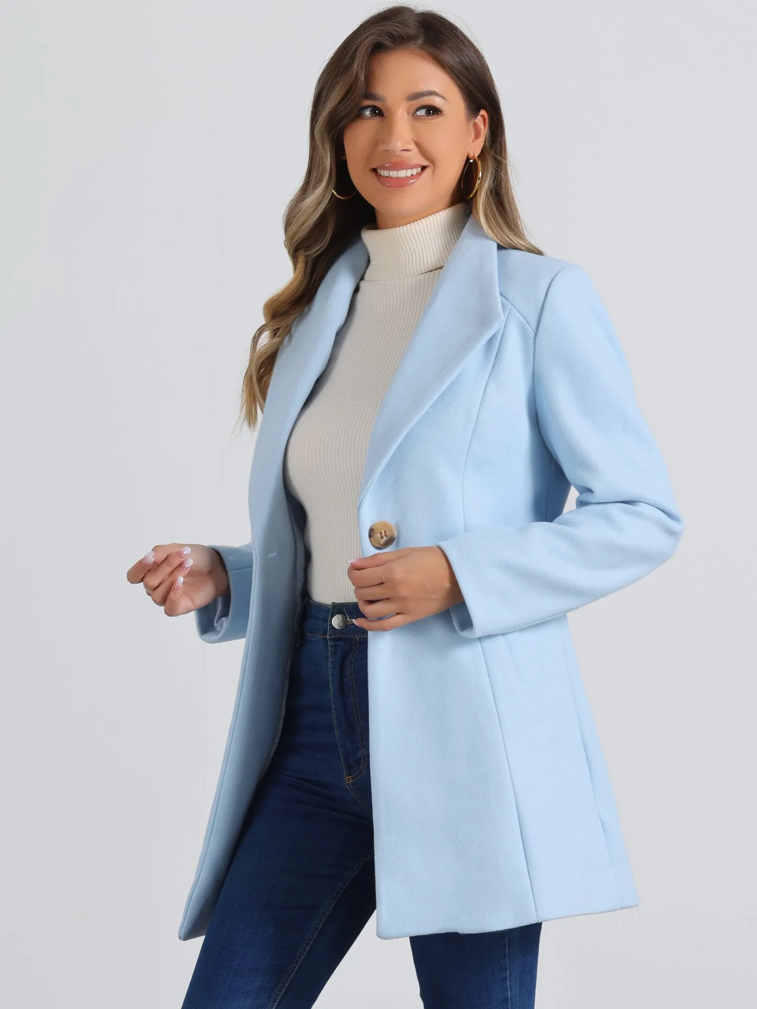 Lapel Collar Buttoned Outerwear Elegant Work Winter Coat