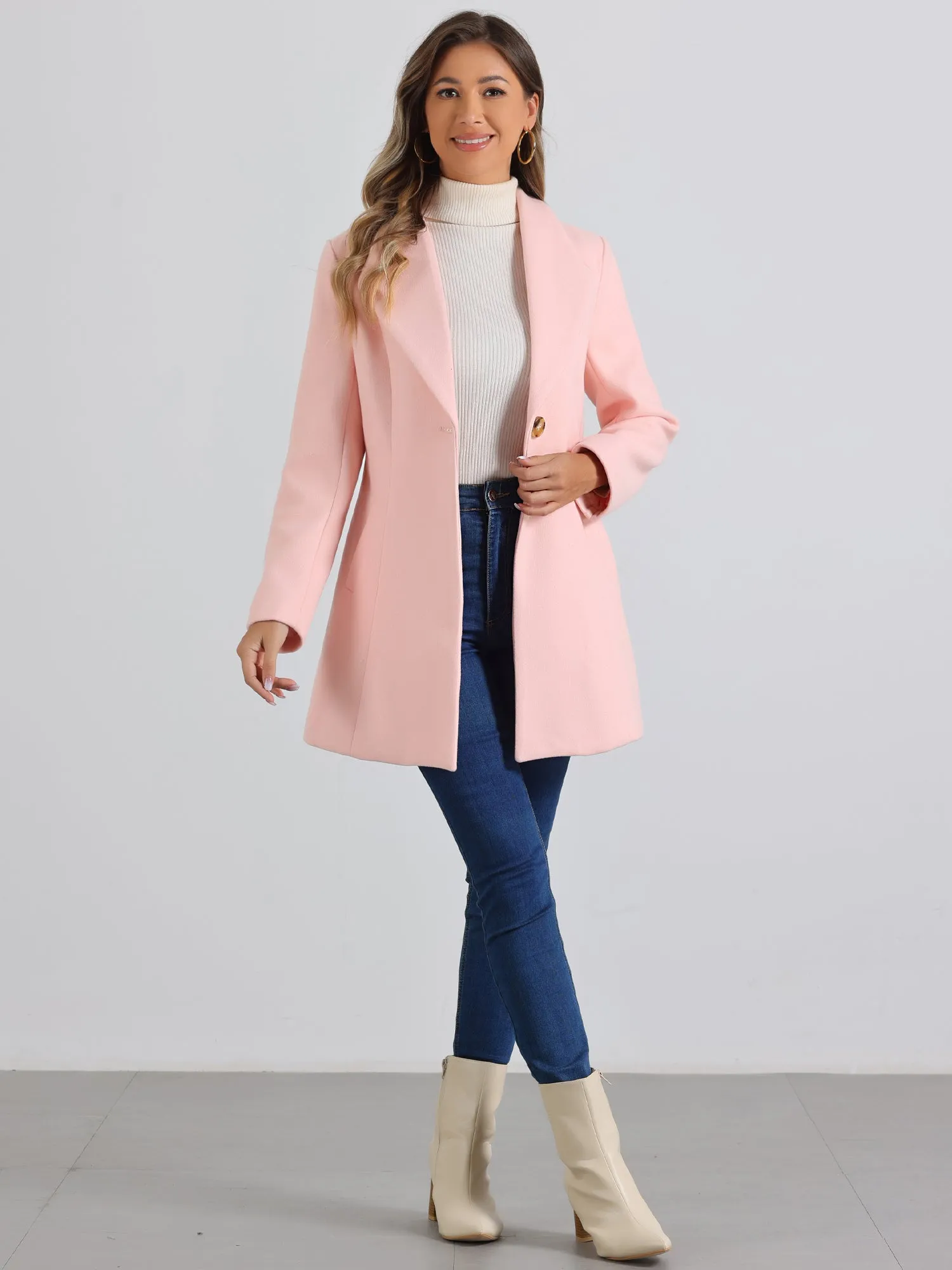 Lapel Collar Buttoned Outerwear Elegant Work Winter Coat