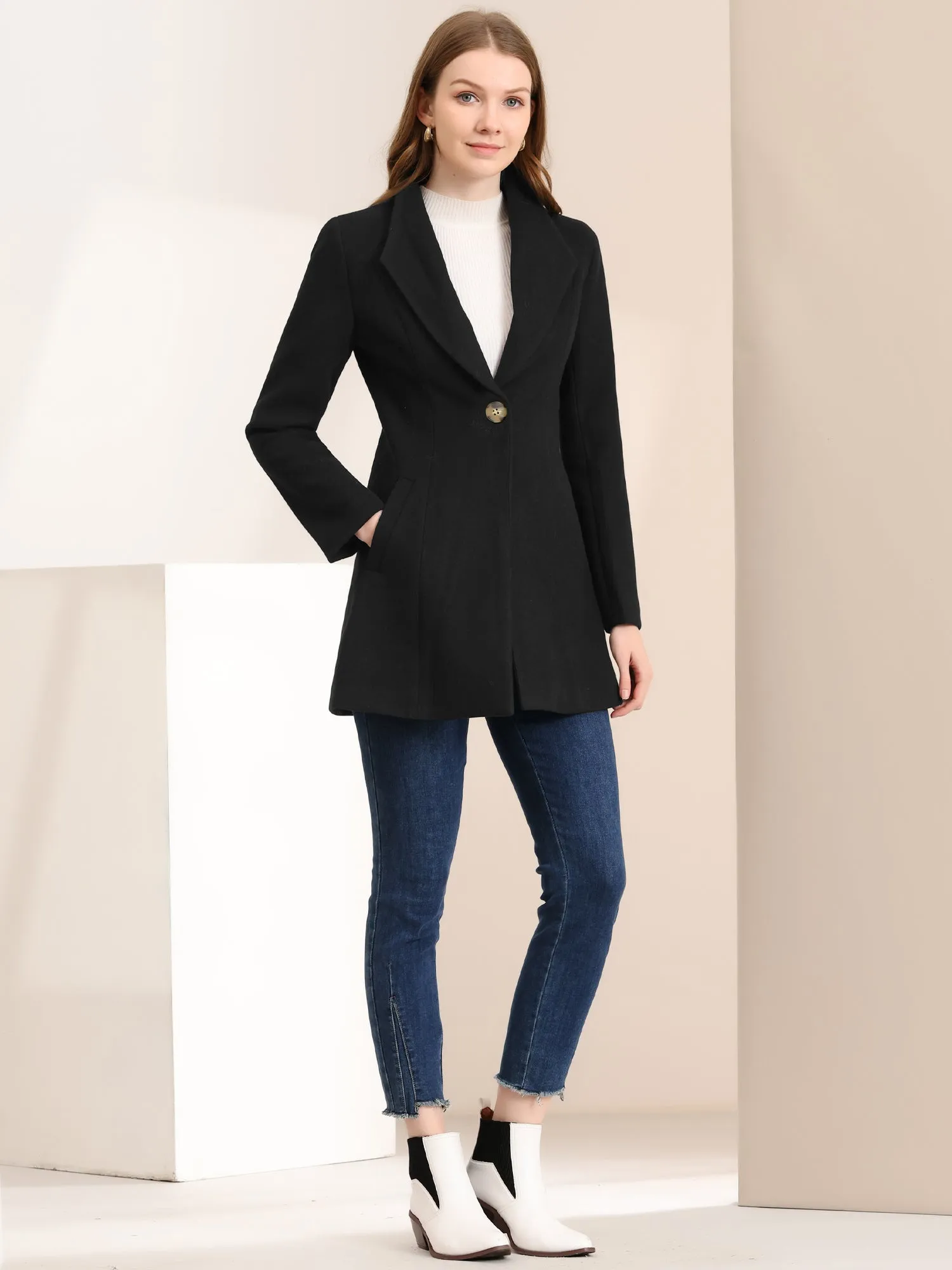 Lapel Collar Buttoned Outerwear Elegant Work Winter Coat