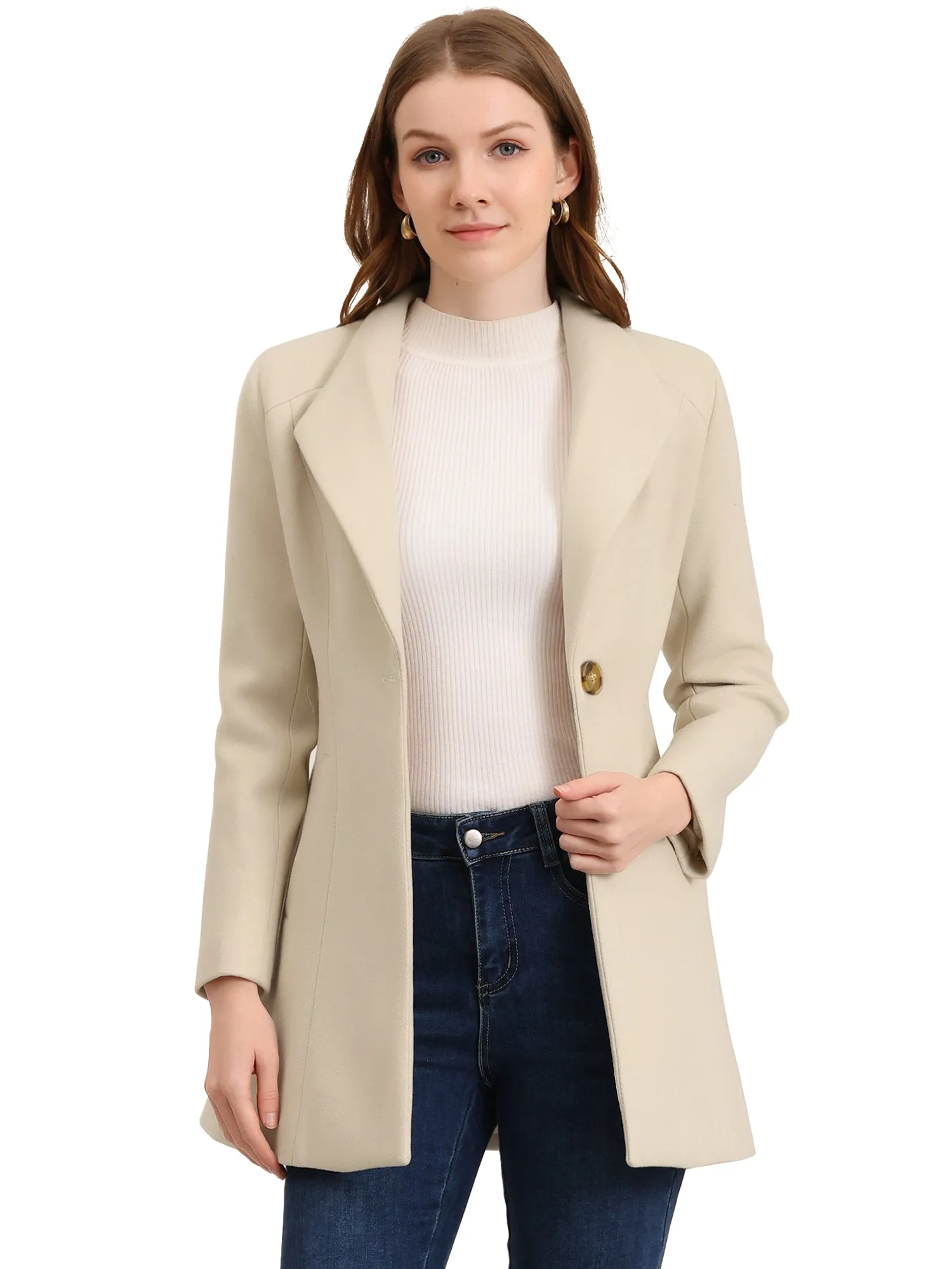 Lapel Collar Buttoned Outerwear Elegant Work Winter Coat