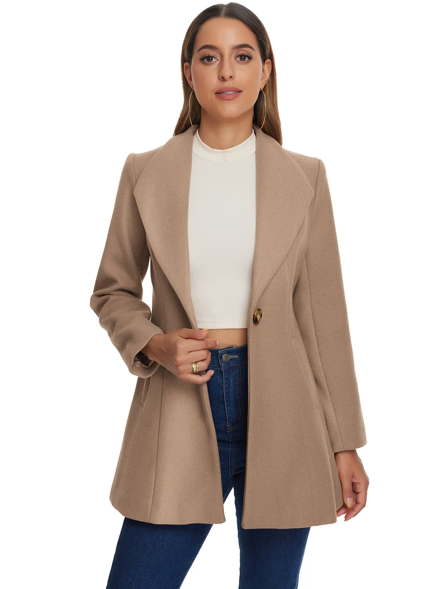 Lapel Collar Buttoned Outerwear Elegant Work Winter Coat