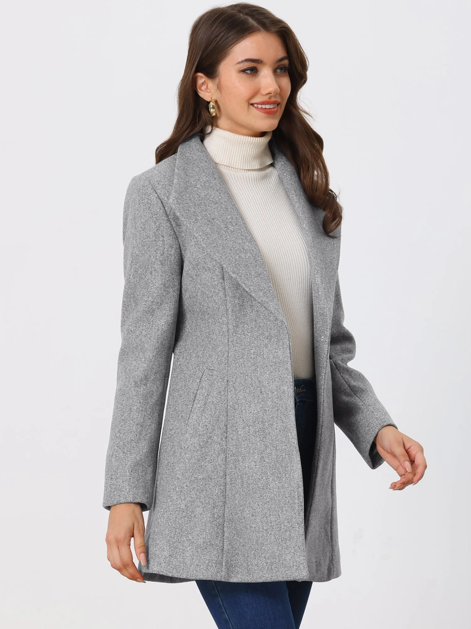 Lapel Collar Buttoned Outerwear Elegant Work Winter Coat