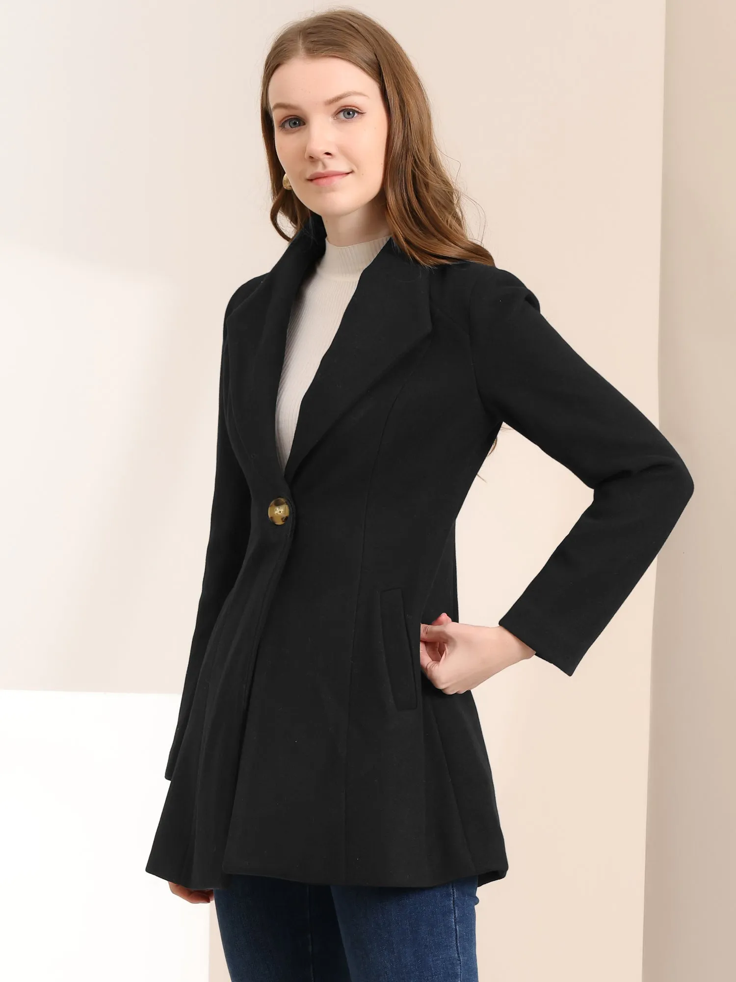 Lapel Collar Buttoned Outerwear Elegant Work Winter Coat